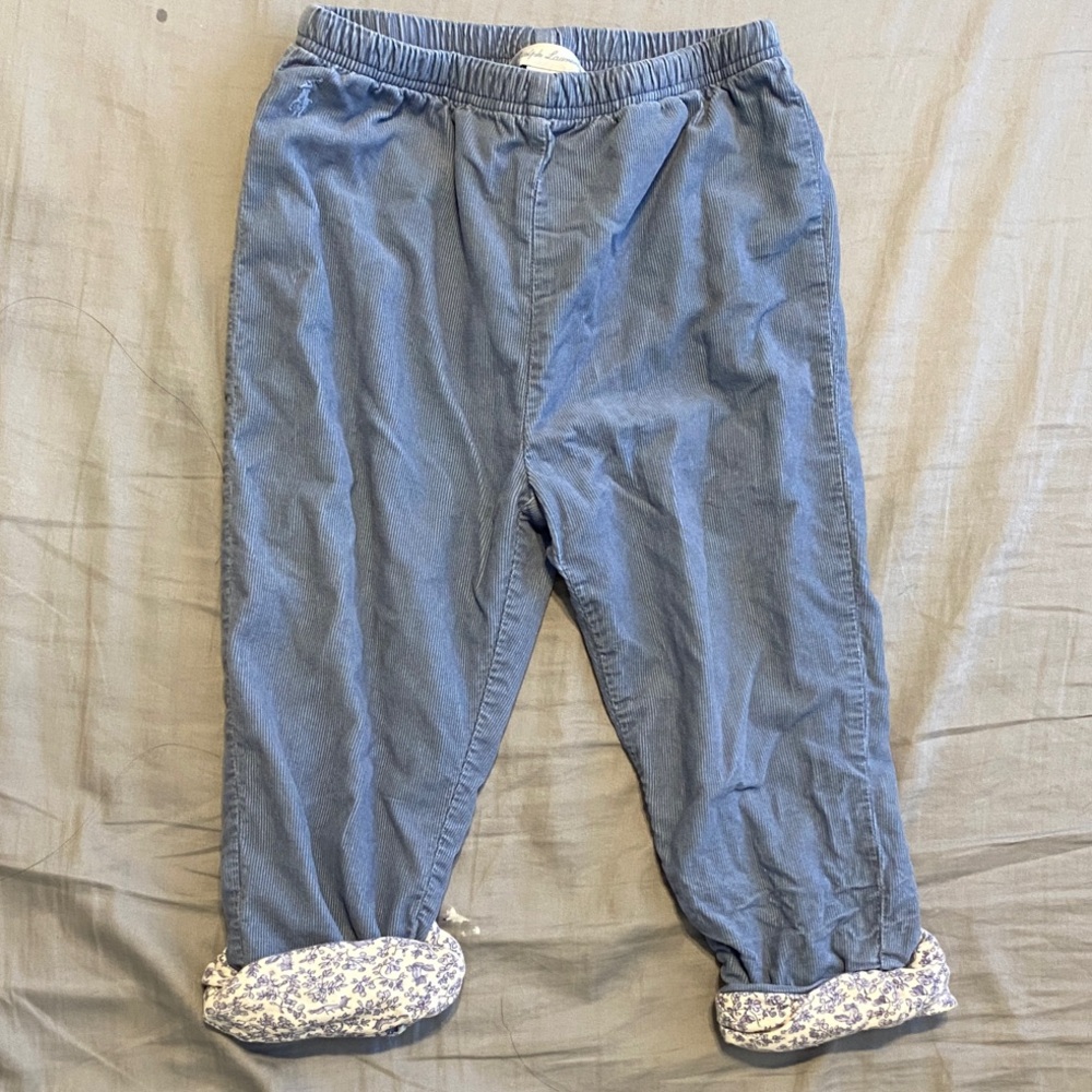 Ralph Lauren Blue Corduroy Kids Pants with Floral And Fox Cotton Linings